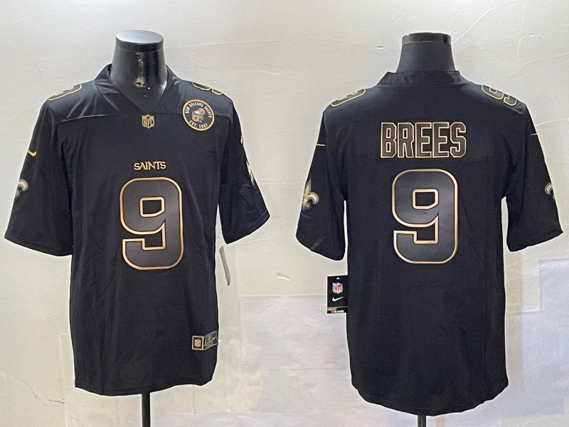 Men New Orleans Saints #9 Brees Black Gold 2024 Nike Limited NFL Jersey style 01082